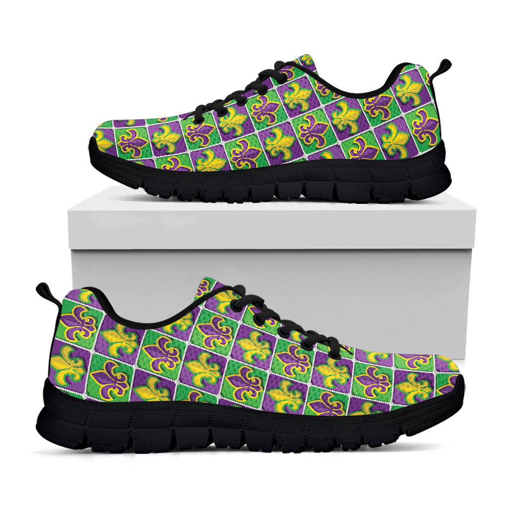 Mardi Gras Fleur De Lis Pattern Print Black Running Shoes