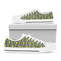 Mardi Gras Fleur De Lis Pattern Print White Low Top Sneakers