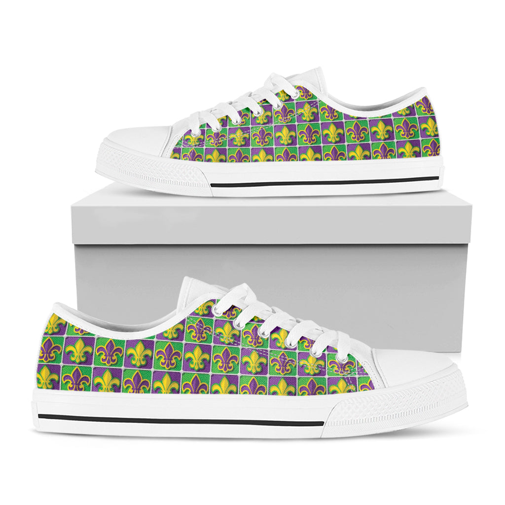 Mardi Gras Fleur De Lis Pattern Print White Low Top Sneakers