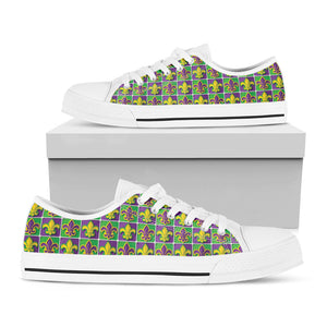 Mardi Gras Fleur De Lis Pattern Print White Low Top Sneakers