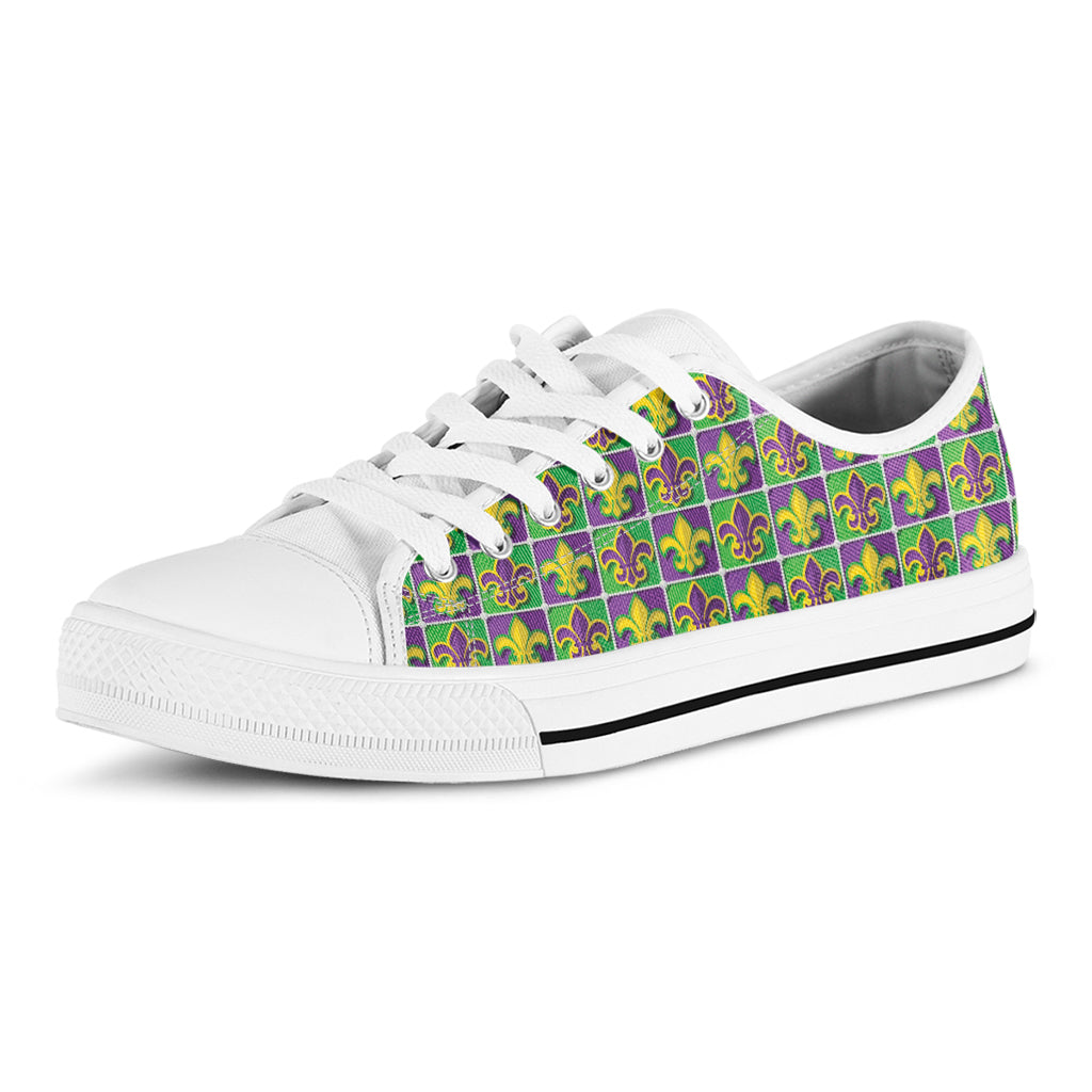 Mardi Gras Fleur De Lis Pattern Print White Low Top Sneakers