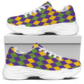 Mardi Gras Harlequin Pattern Print White Chunky Shoes