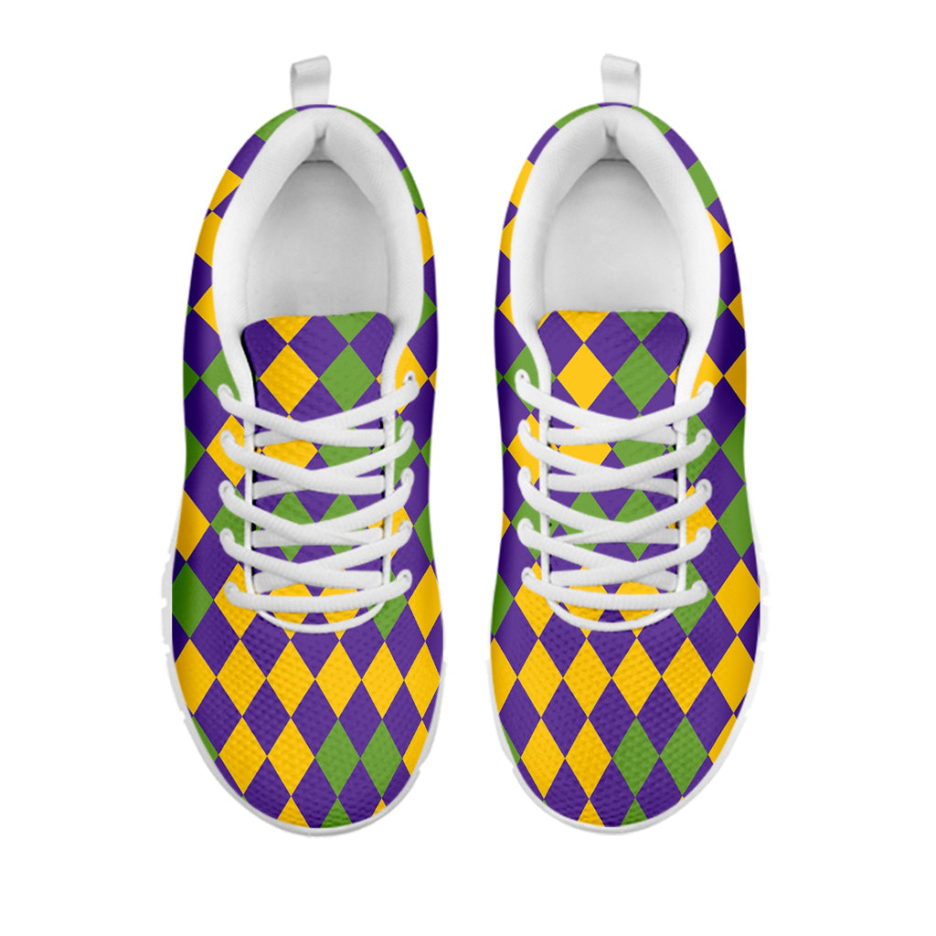 Mardi Gras Harlequin Pattern Print White Running Shoes