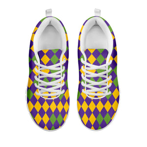 Mardi Gras Harlequin Pattern Print White Running Shoes