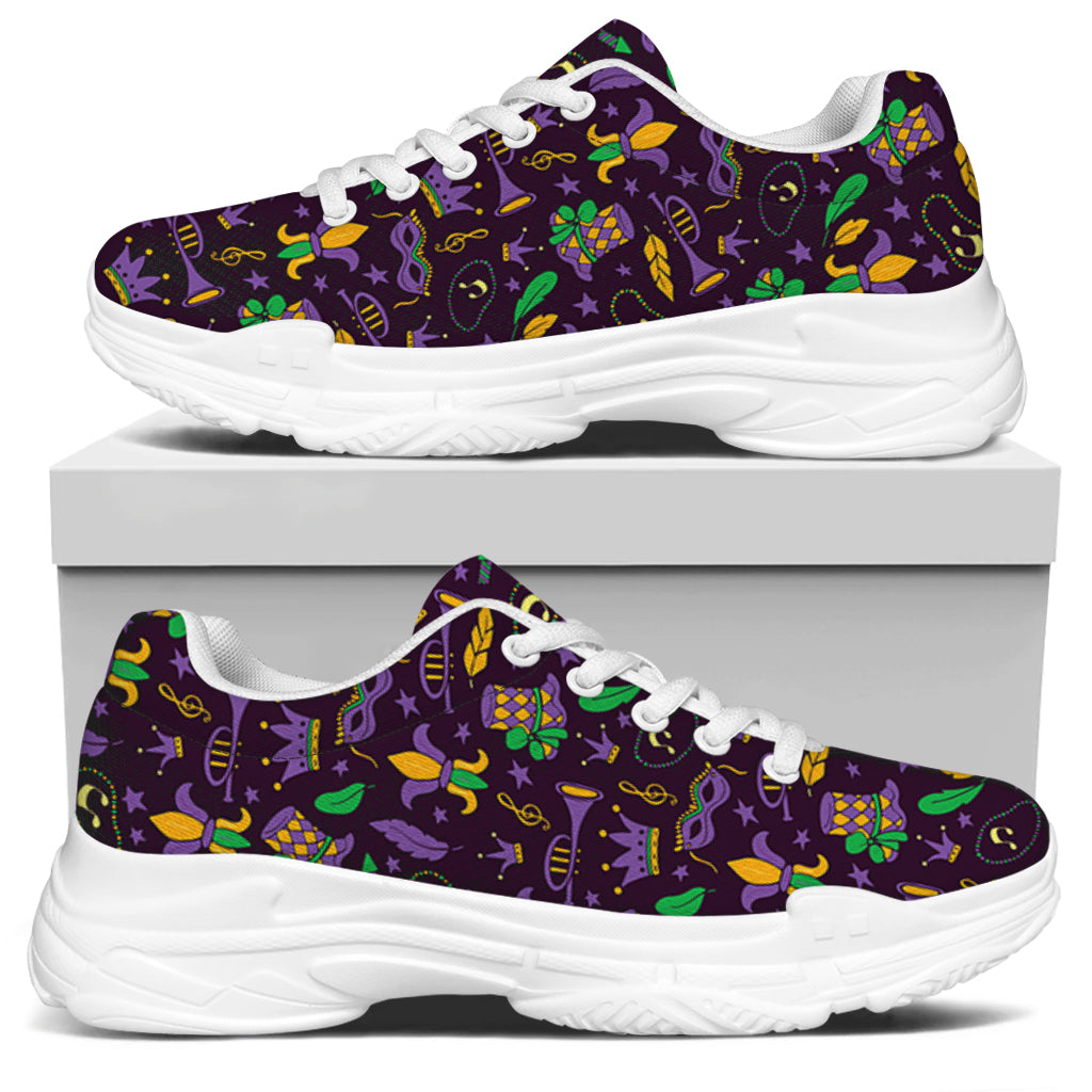 Mardi Gras Party Pattern Print White Chunky Shoes