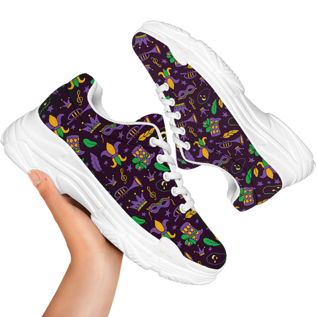 Mardi Gras Party Pattern Print White Chunky Shoes