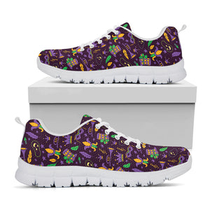 Mardi Gras Party Pattern Print White Running Shoes