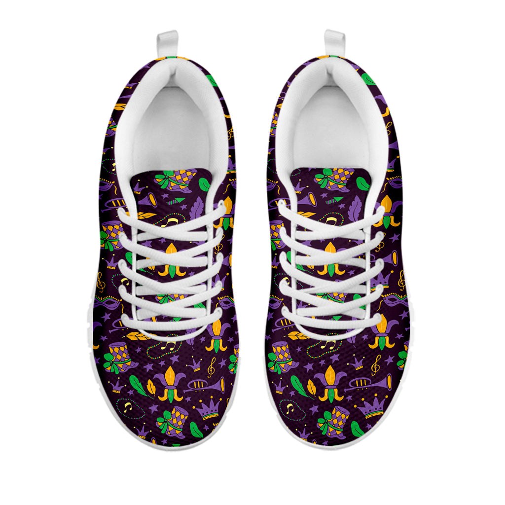 Mardi Gras Party Pattern Print White Running Shoes
