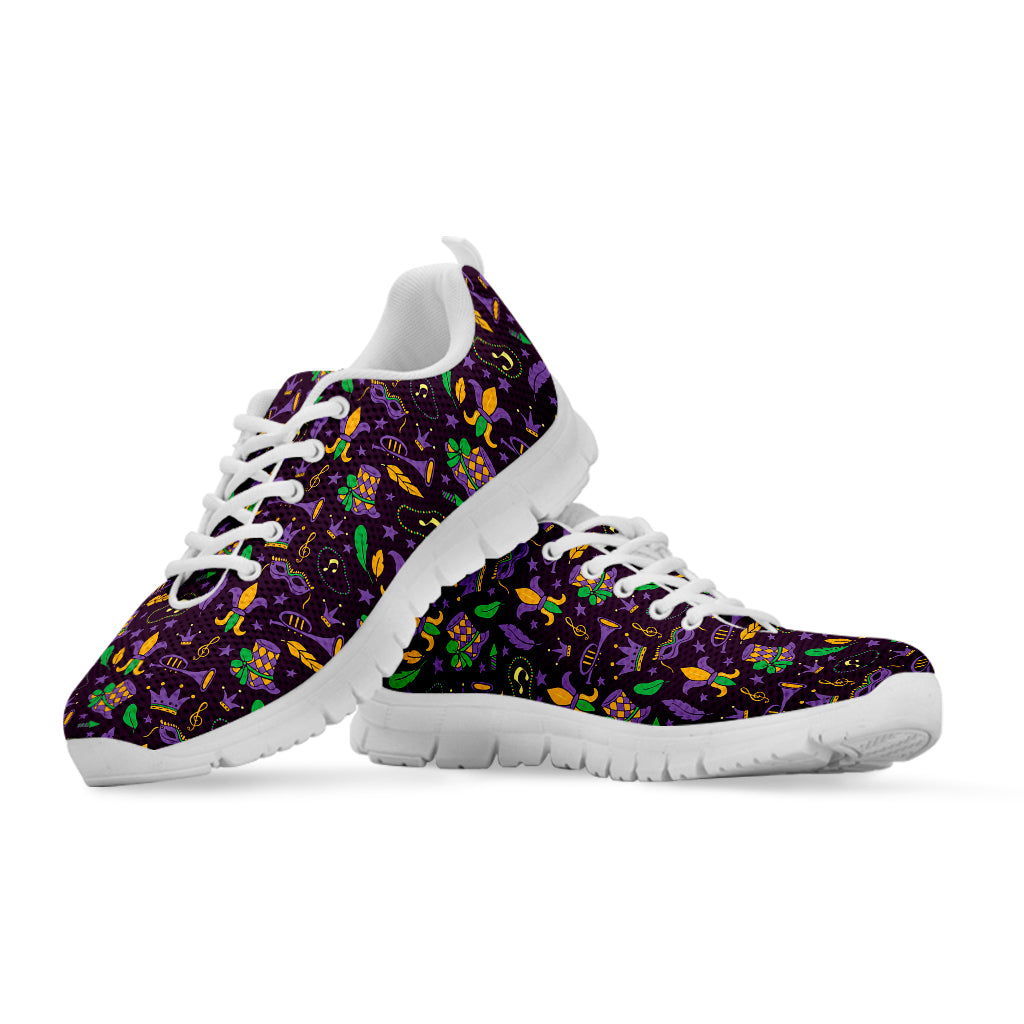 Mardi Gras Party Pattern Print White Running Shoes