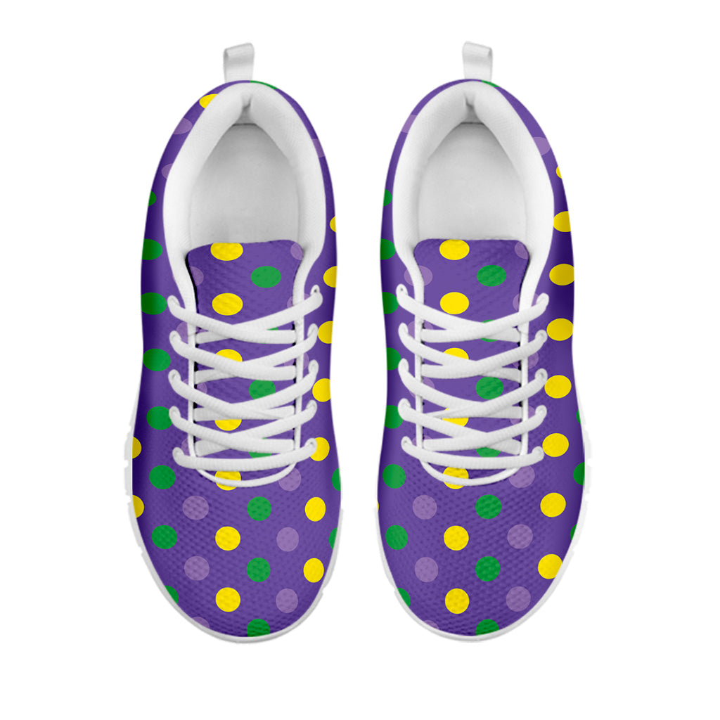 Mardi Gras Polka Dot Pattern Print White Running Shoes