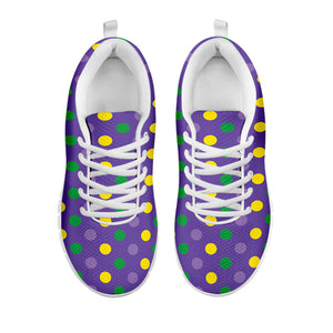 Mardi Gras Polka Dot Pattern Print White Running Shoes
