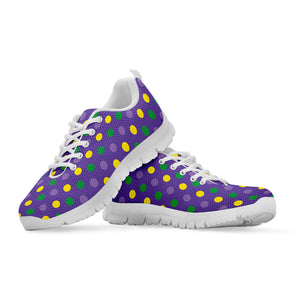 Mardi Gras Polka Dot Pattern Print White Running Shoes