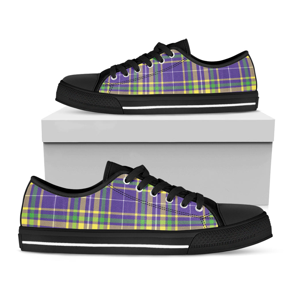 Mardi Gras Tartan Plaid Pattern Print Black Low Top Sneakers