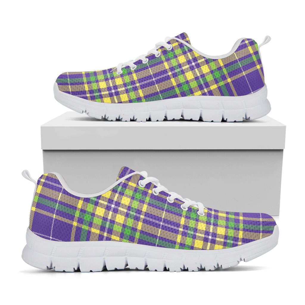 Mardi Gras Tartan Plaid Pattern Print White Running Shoes