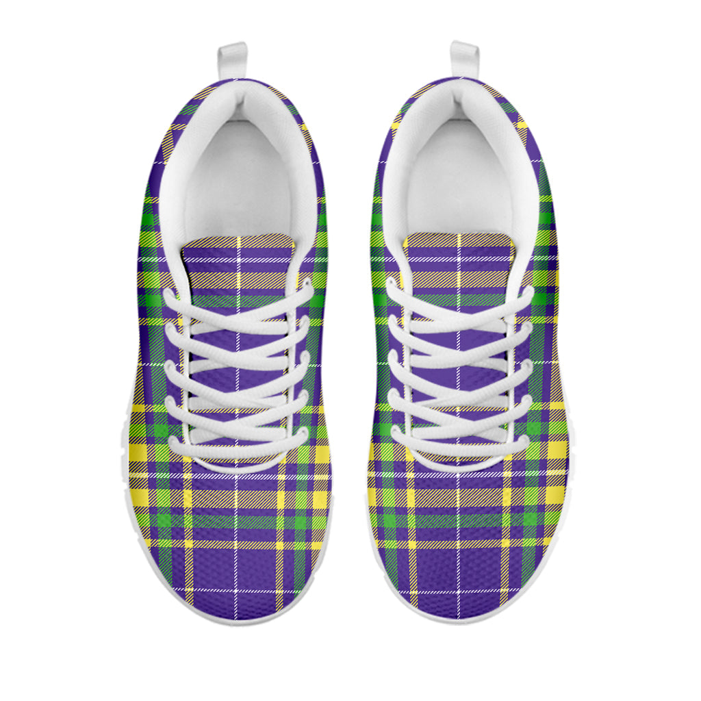 Mardi Gras Tartan Plaid Pattern Print White Running Shoes