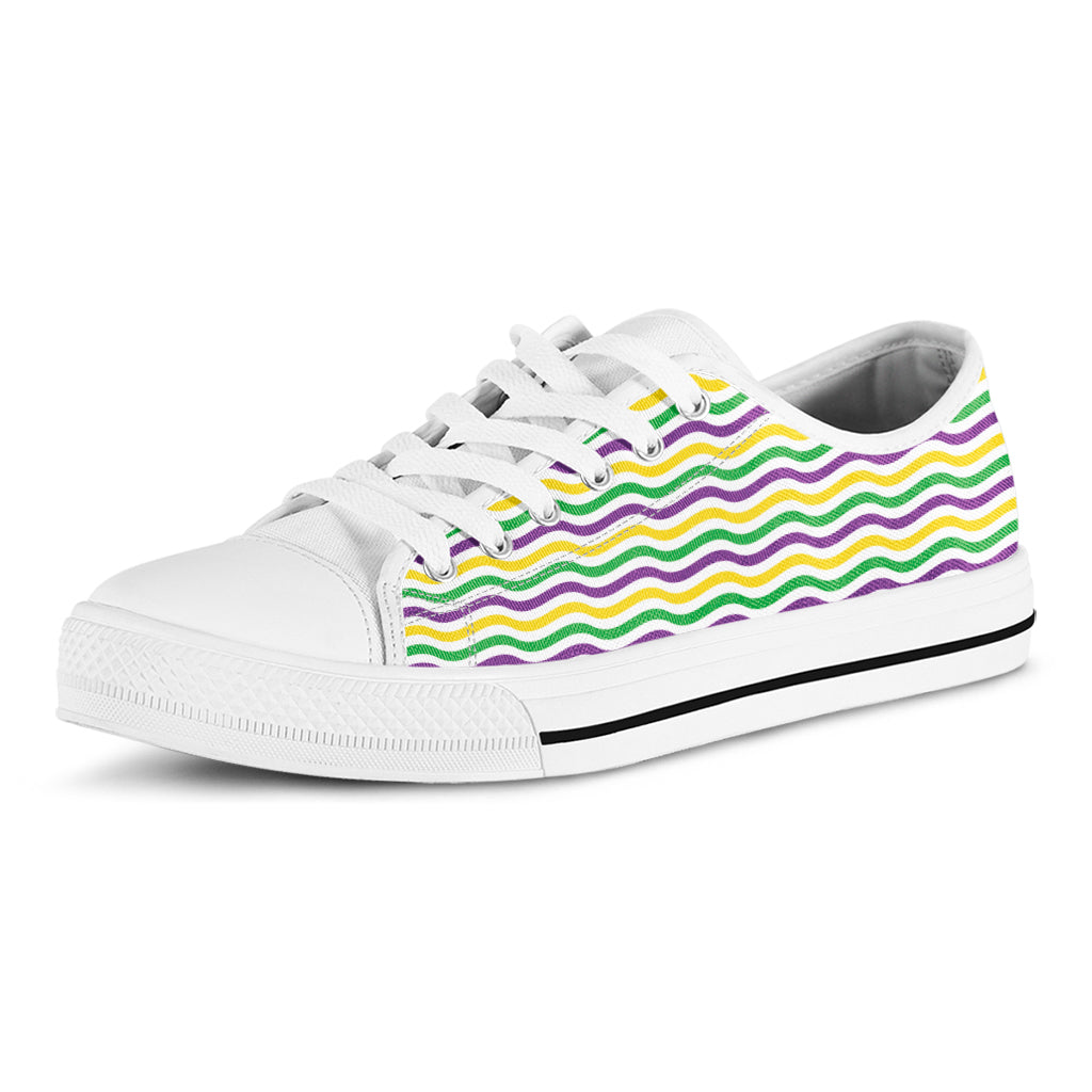 Mardi Gras Wave Pattern Print White Low Top Sneakers