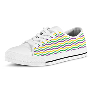 Mardi Gras Wave Pattern Print White Low Top Sneakers