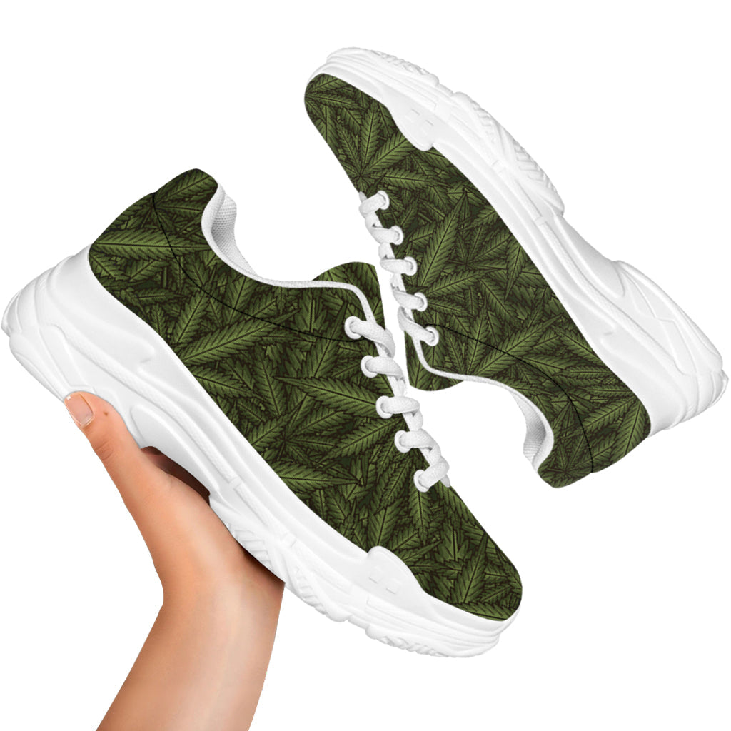 Marijuana Leaf Pattern Print White Chunky Shoes