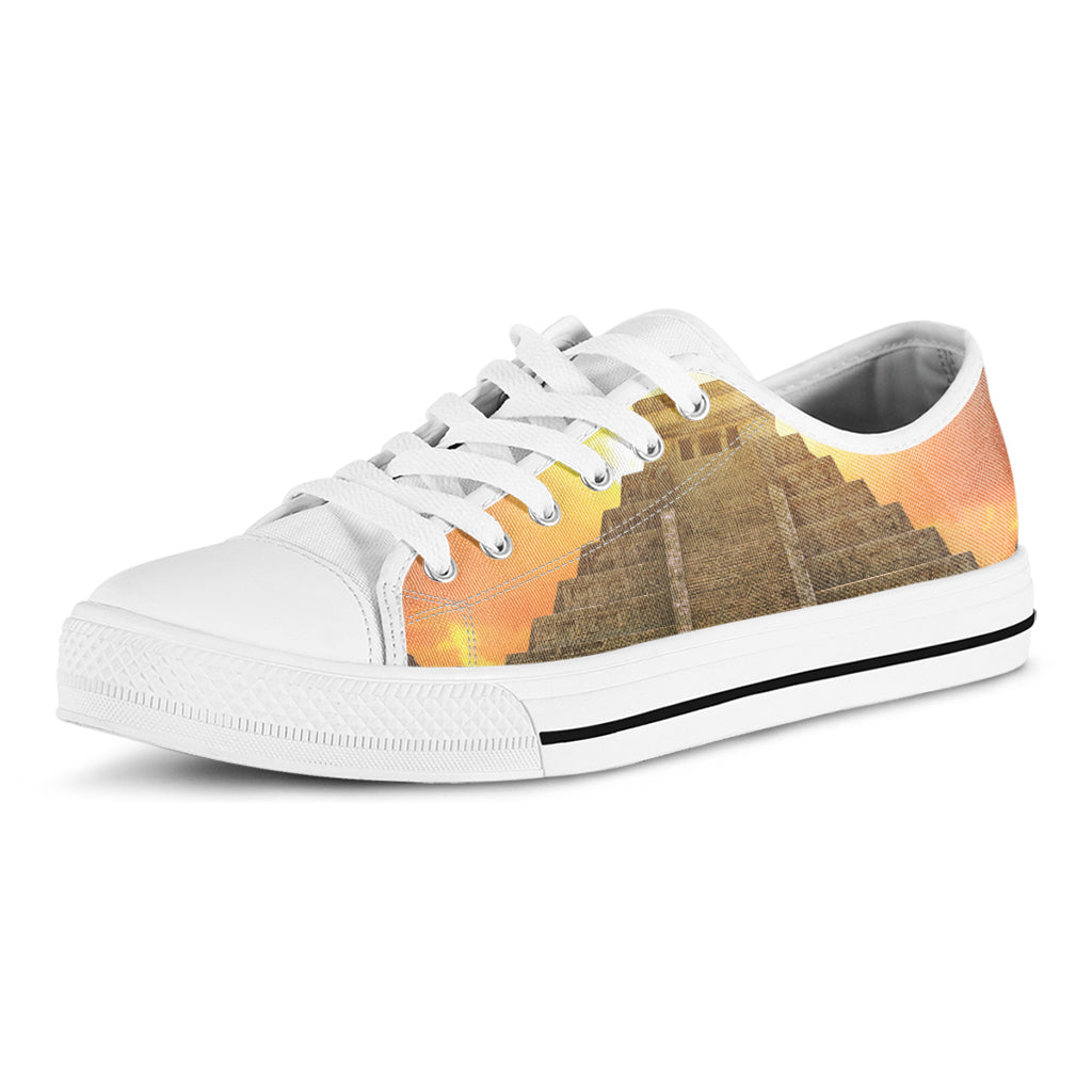 Mayan Civilization Print White Low Top Sneakers