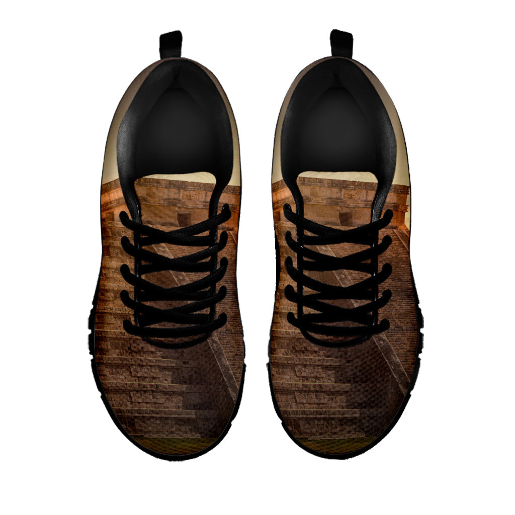 Mayan Pyramid Print Black Running Shoes