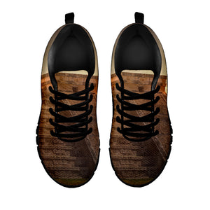 Mayan Pyramid Print Black Running Shoes