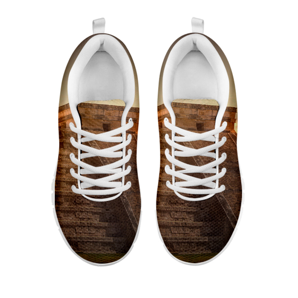 Mayan Pyramid Print White Running Shoes