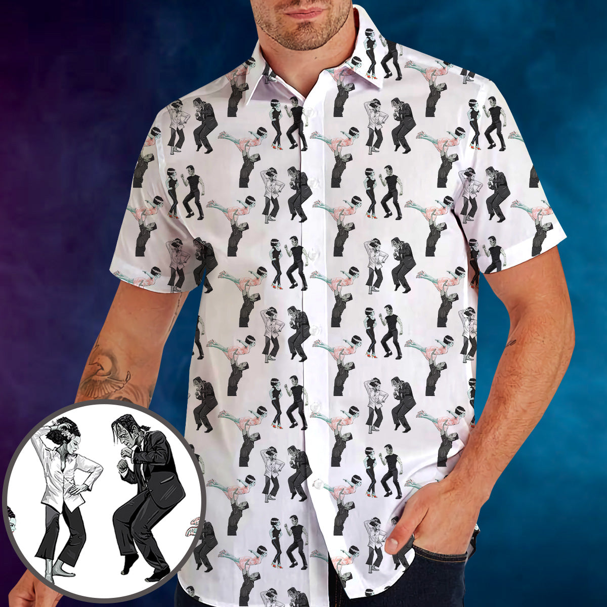 Frankenstein And Bride Dance Movies Dance Scene Mashup Hawaiian Shirt