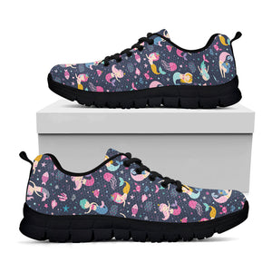 Mermaid Cartoon Pattern Print Black Running Shoes