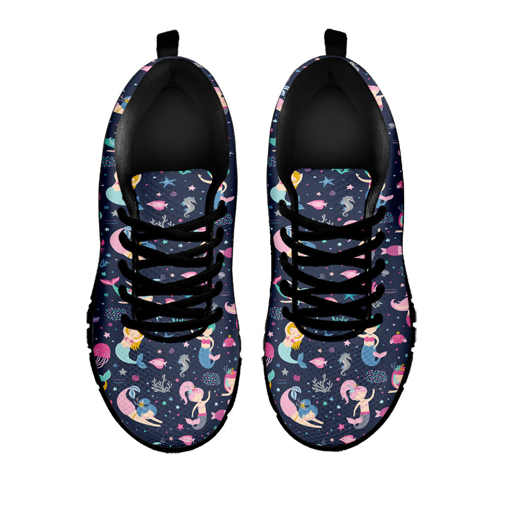 Mermaid Cartoon Pattern Print Black Running Shoes