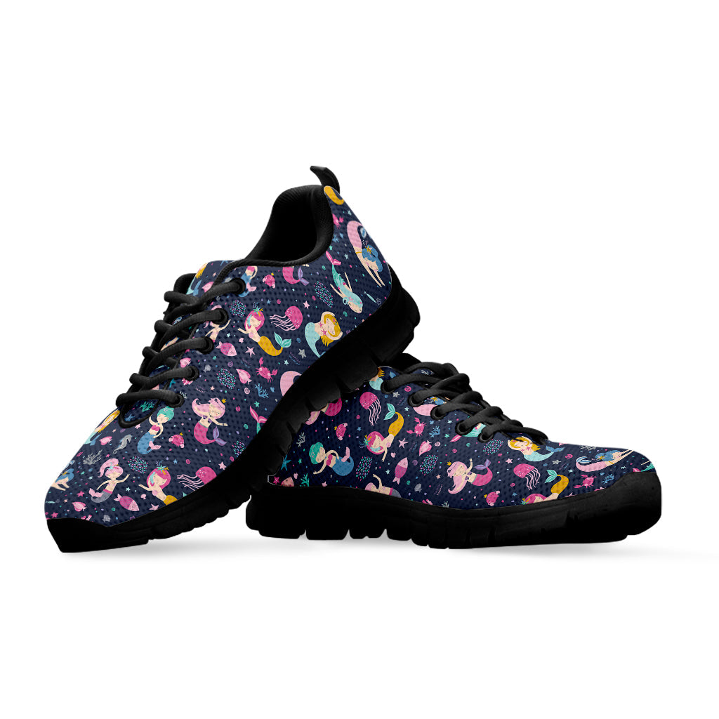 Mermaid Cartoon Pattern Print Black Running Shoes