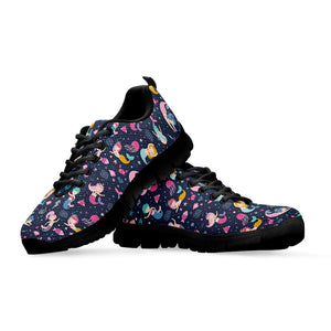 Mermaid Cartoon Pattern Print Black Running Shoes