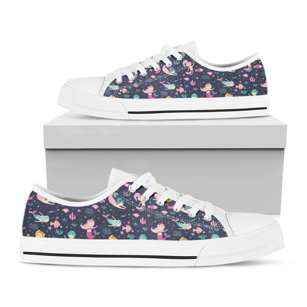 Mermaid Cartoon Pattern Print White Low Top Sneakers