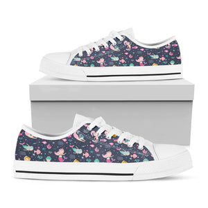 Mermaid Cartoon Pattern Print White Low Top Sneakers