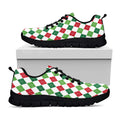 Merry Christmas Argyle Pattern Print Black Running Shoes