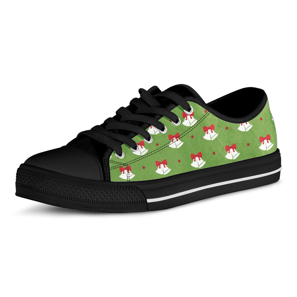 Merry Christmas Bells Pattern Print Black Low Top Sneakers