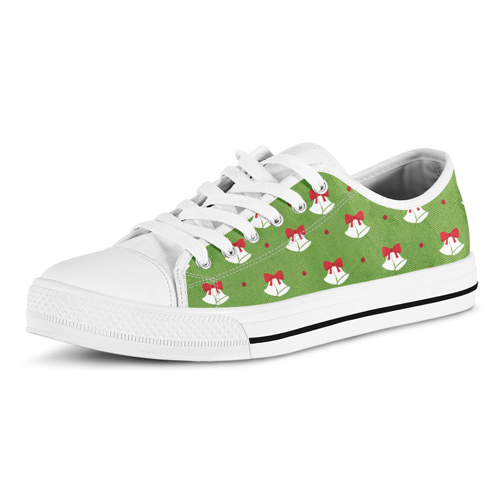 Merry Christmas Bells Pattern Print White Low Top Sneakers