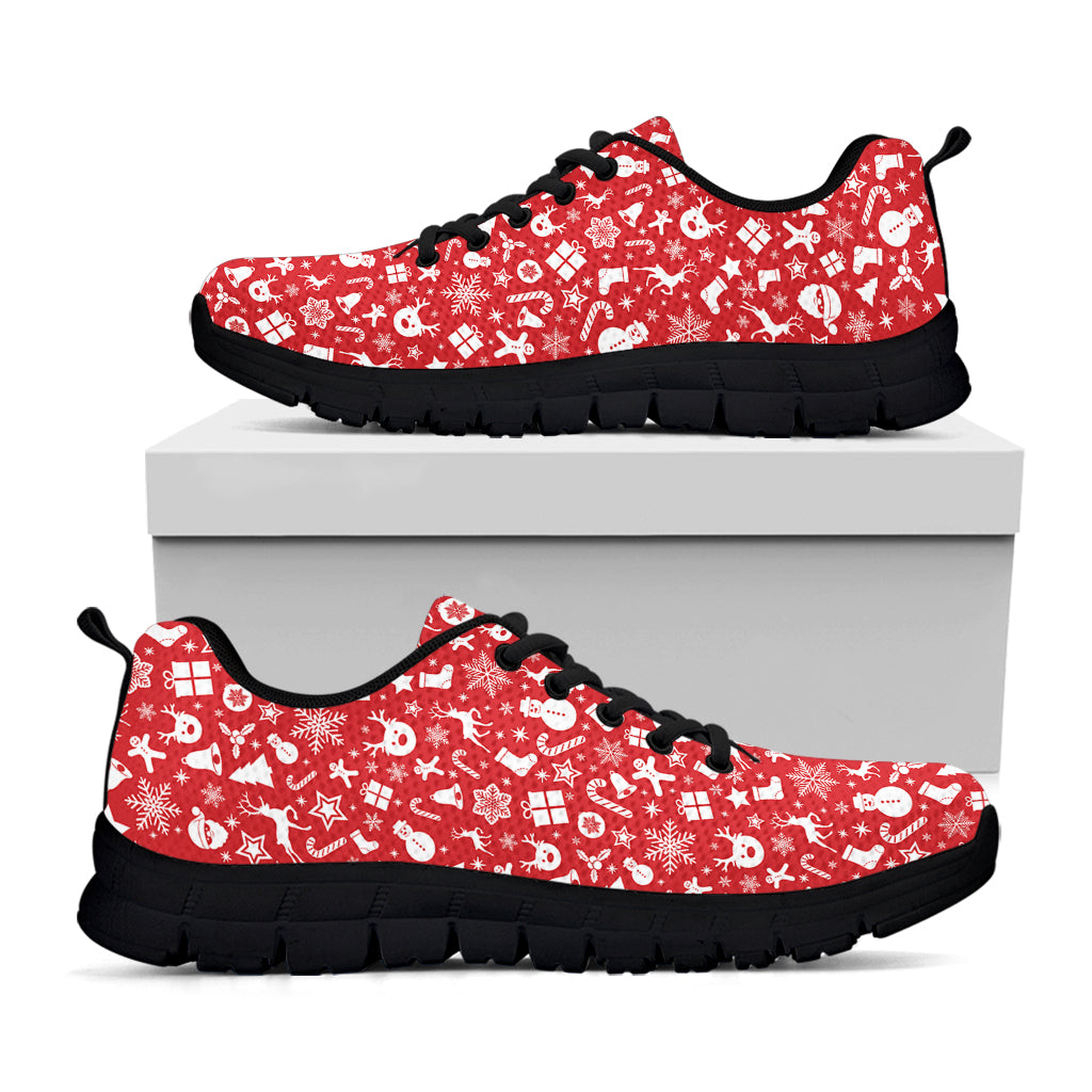 Merry Christmas Elements Pattern Print Black Running Shoes