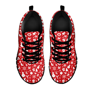 Merry Christmas Elements Pattern Print Black Running Shoes