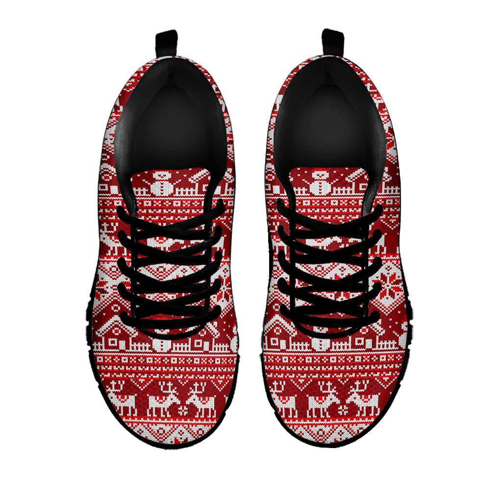 Merry Christmas Knitted Pattern Print Black Running Shoes