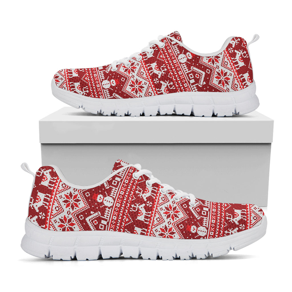Merry Christmas Knitted Pattern Print White Running Shoes