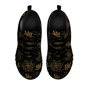 Merry Christmas Poinsettia Pattern Print Black Running Shoes