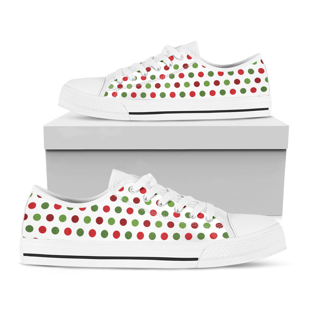 Merry Christmas Polka Dot Pattern Print White Low Top Sneakers