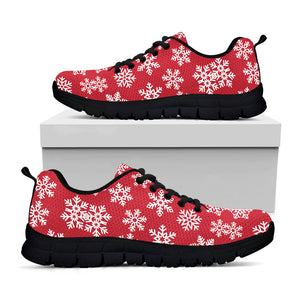 Merry Christmas Snowflakes Pattern Print Black Running Shoes