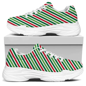 Merry Christmas Stripes Pattern Print White Chunky Shoes