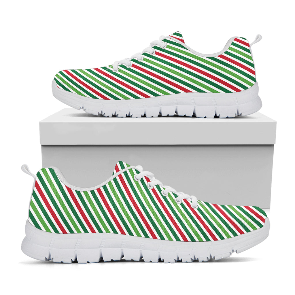 Merry Christmas Stripes Pattern Print White Running Shoes