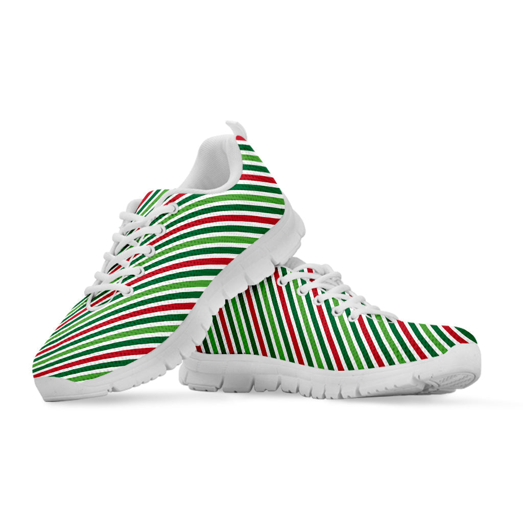 Merry Christmas Stripes Pattern Print White Running Shoes