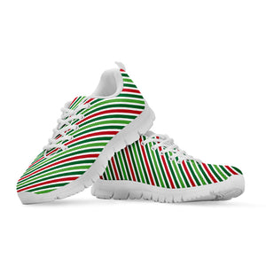 Merry Christmas Stripes Pattern Print White Running Shoes
