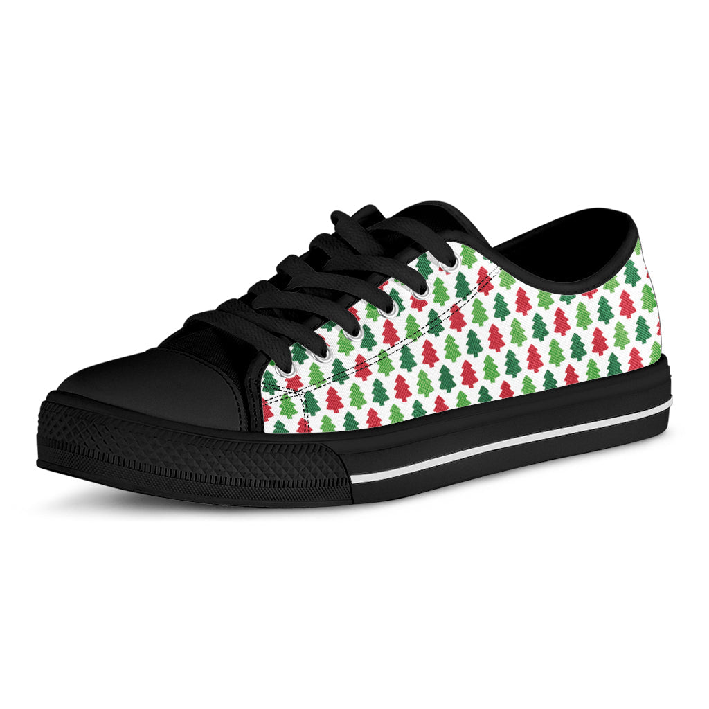 Merry Christmas Tree Pattern Print Black Low Top Sneakers