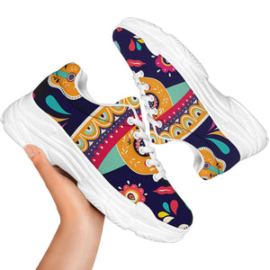 Mexican Skull Cinco de Mayo Print White Chunky Shoes