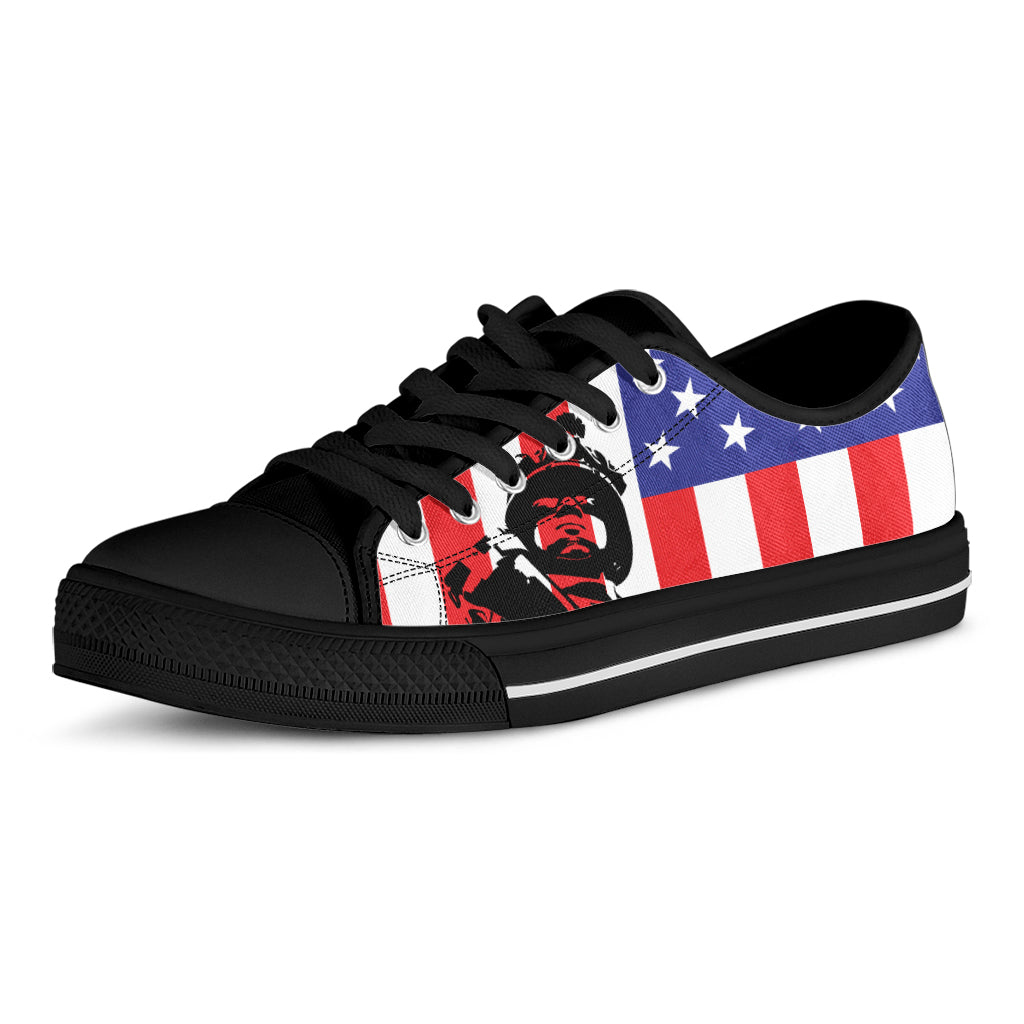 Military American Flag Print Black Low Top Sneakers